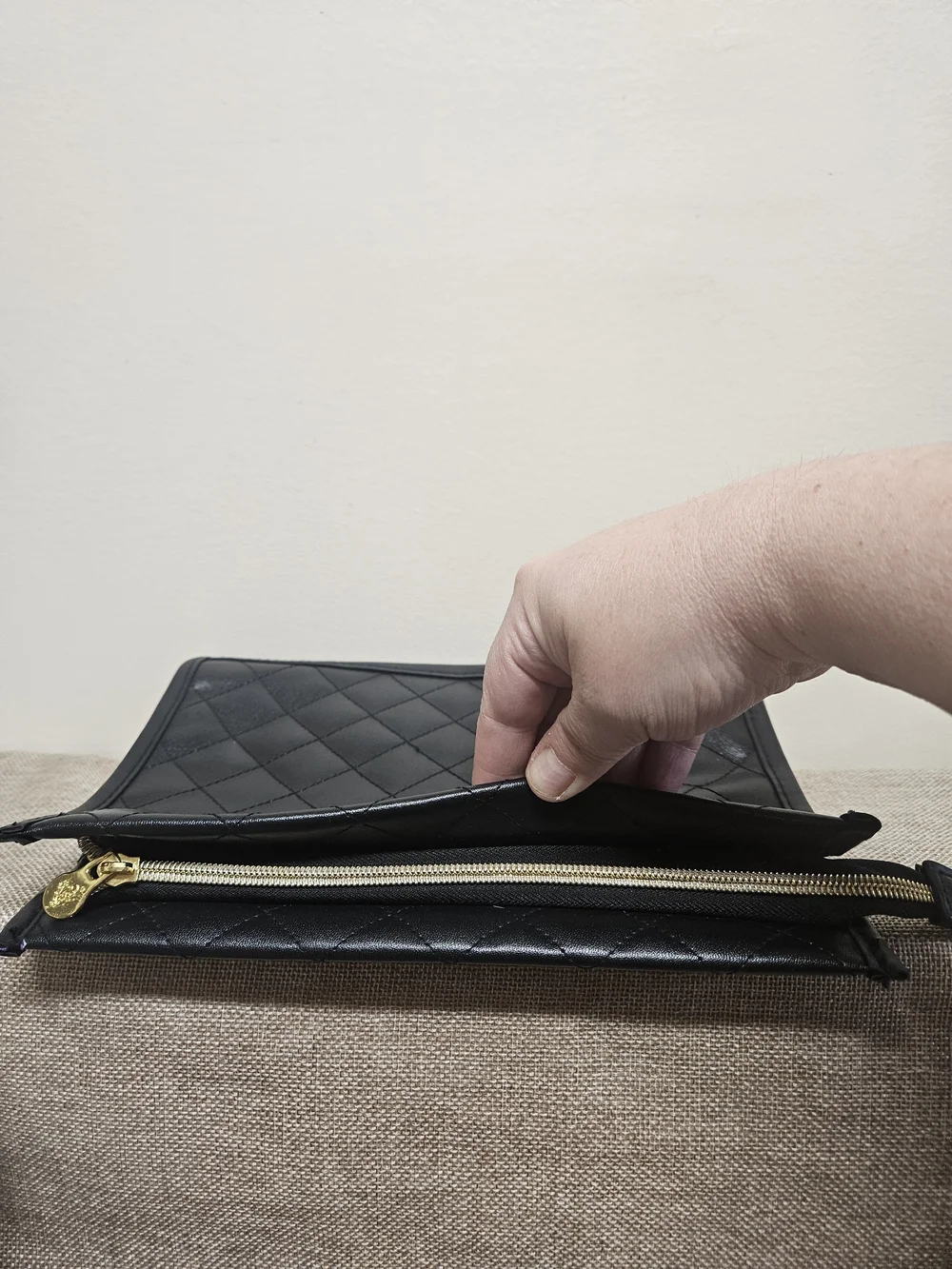 Younique Quilted Black Cosmetic Bag with Gold Plaque